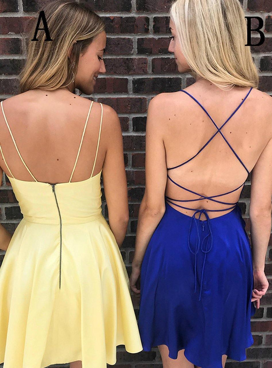 Einfaches kurzes Spaghettiträger-Heimkehrkleid