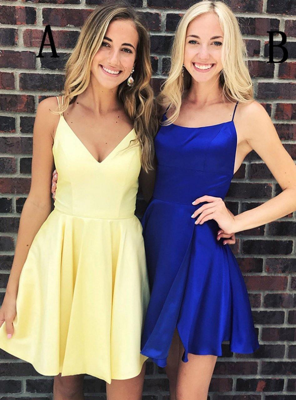 Einfaches kurzes Spaghettiträger-Heimkehrkleid