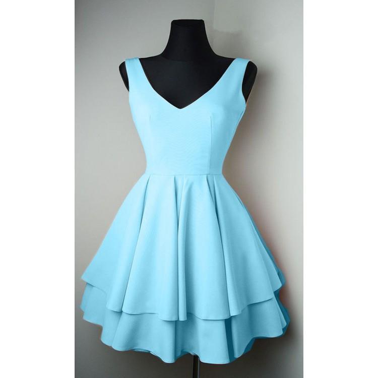 Simple V Neck Satin Pretty Homecoming Dresses Short Prom Dresses