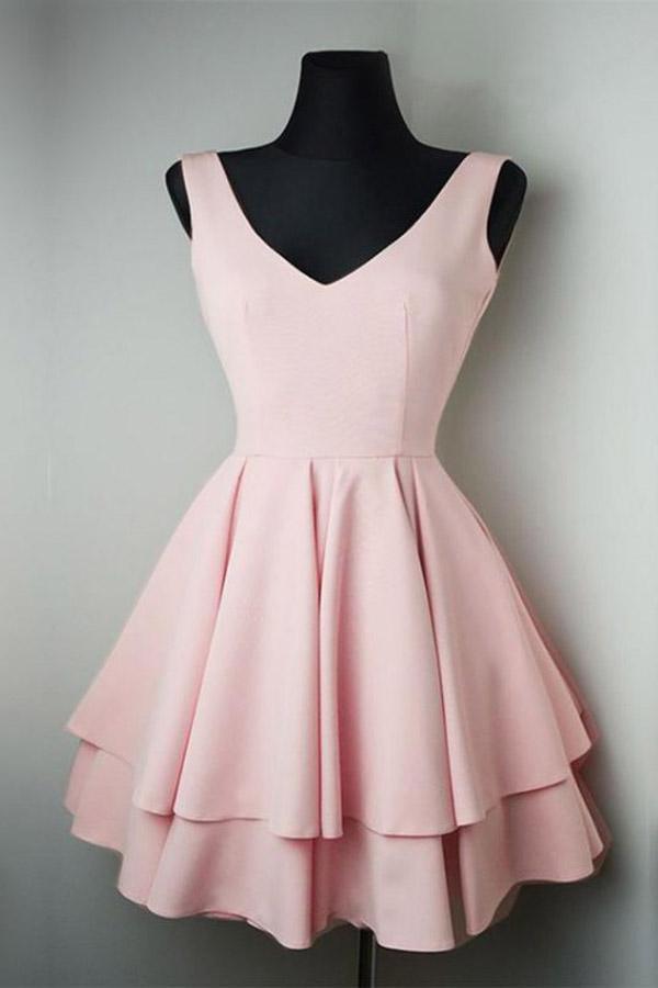 Simple V Neck Satin Pretty Homecoming Dresses Short Prom Dresses