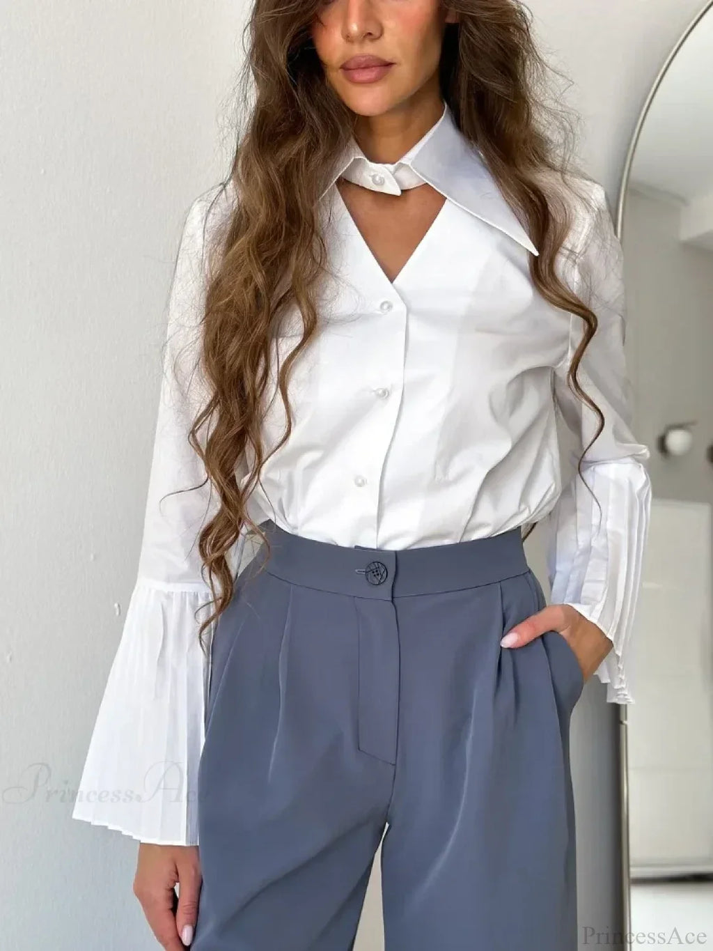 Single Breasted Ruffles Full Sleeve Blouse