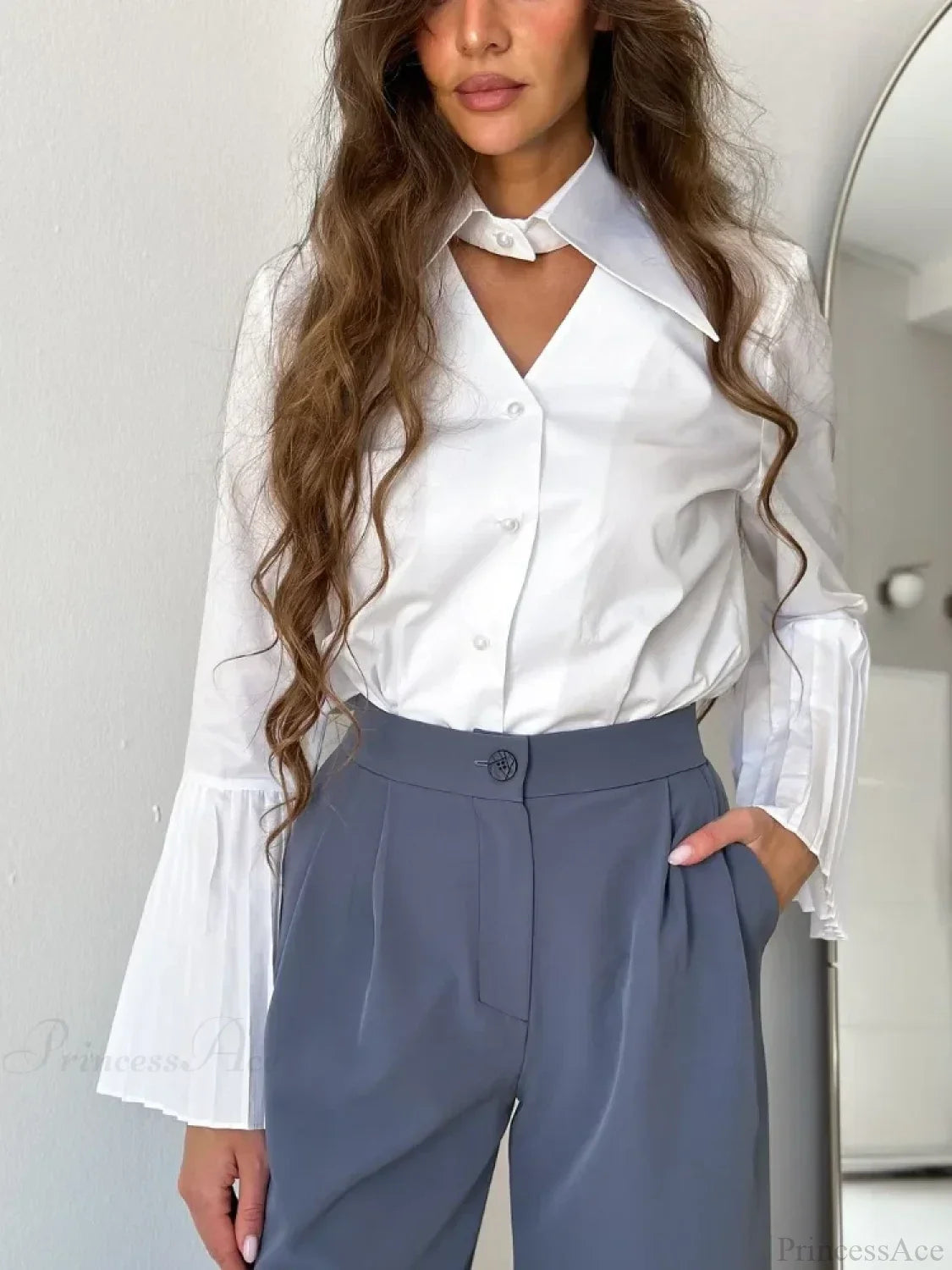 Single Breasted Ruffles Full Sleeve Blouse
