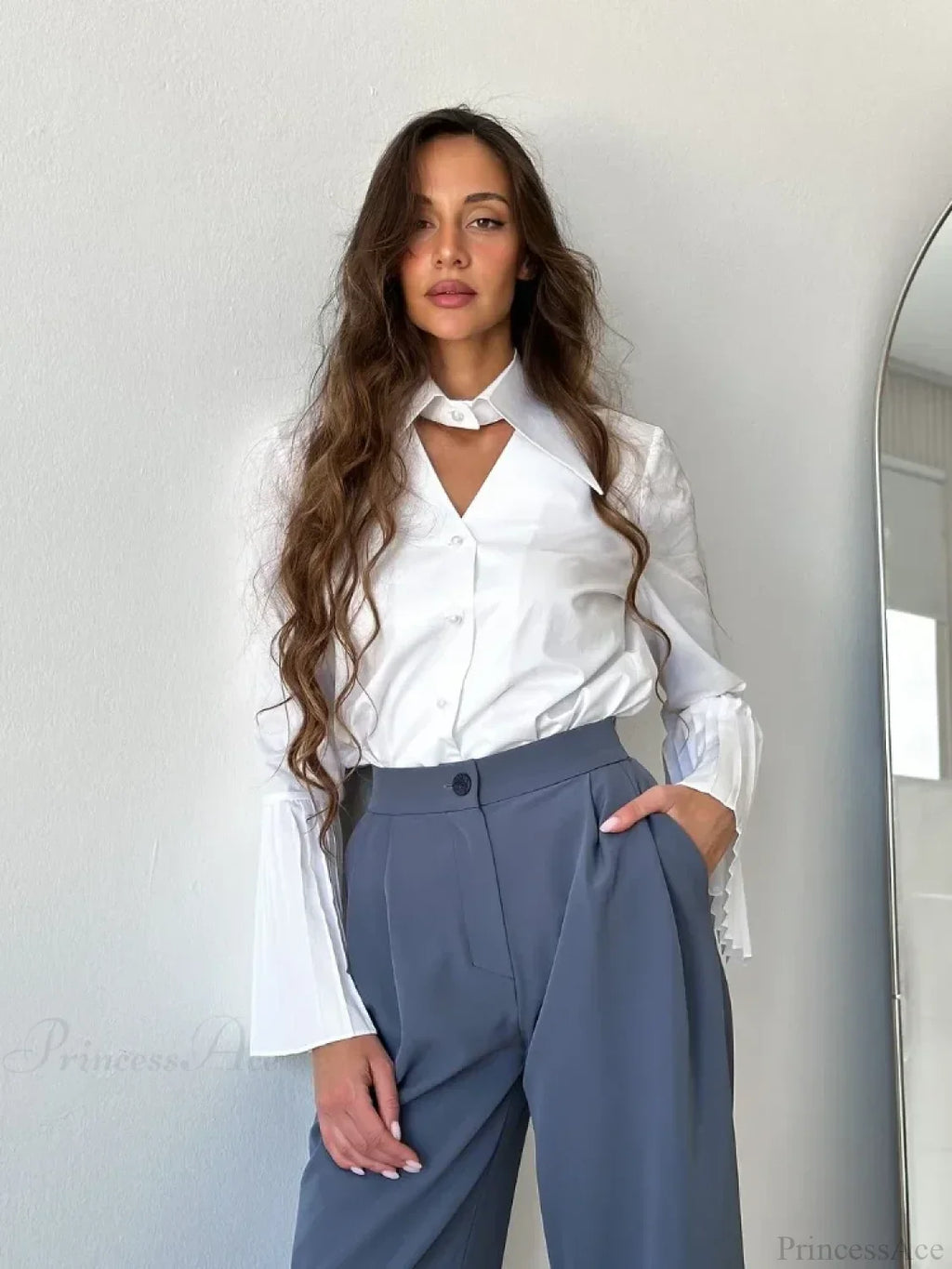 Single Breasted Ruffles Full Sleeve Blouse