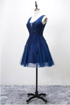 Sleeveless Lace-up Tulle Short homecoming Dress Lace Appliques