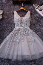 Sleeveless Lace-up Tulle Short homecoming Dress Lace Appliques
