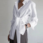 Slim Button Ruched Lace-Up Blouse