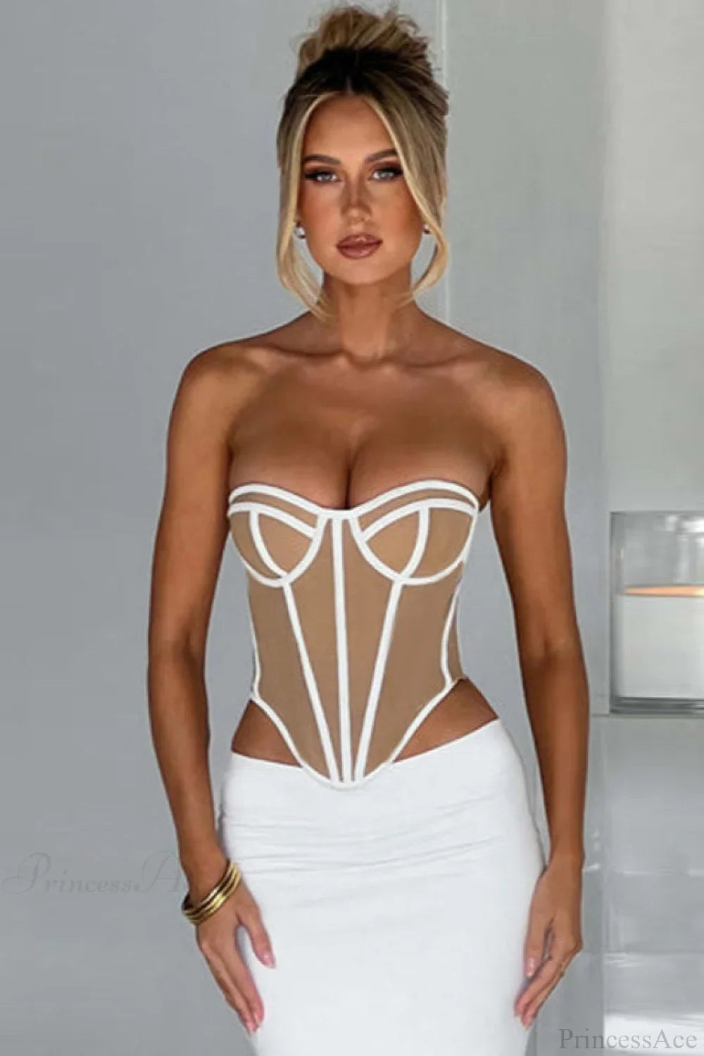 Slim Color Block Open Back Sexy Bustier Corset