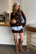 Slim Fit Bell Sleeve Knit Crew Neck Cardigan