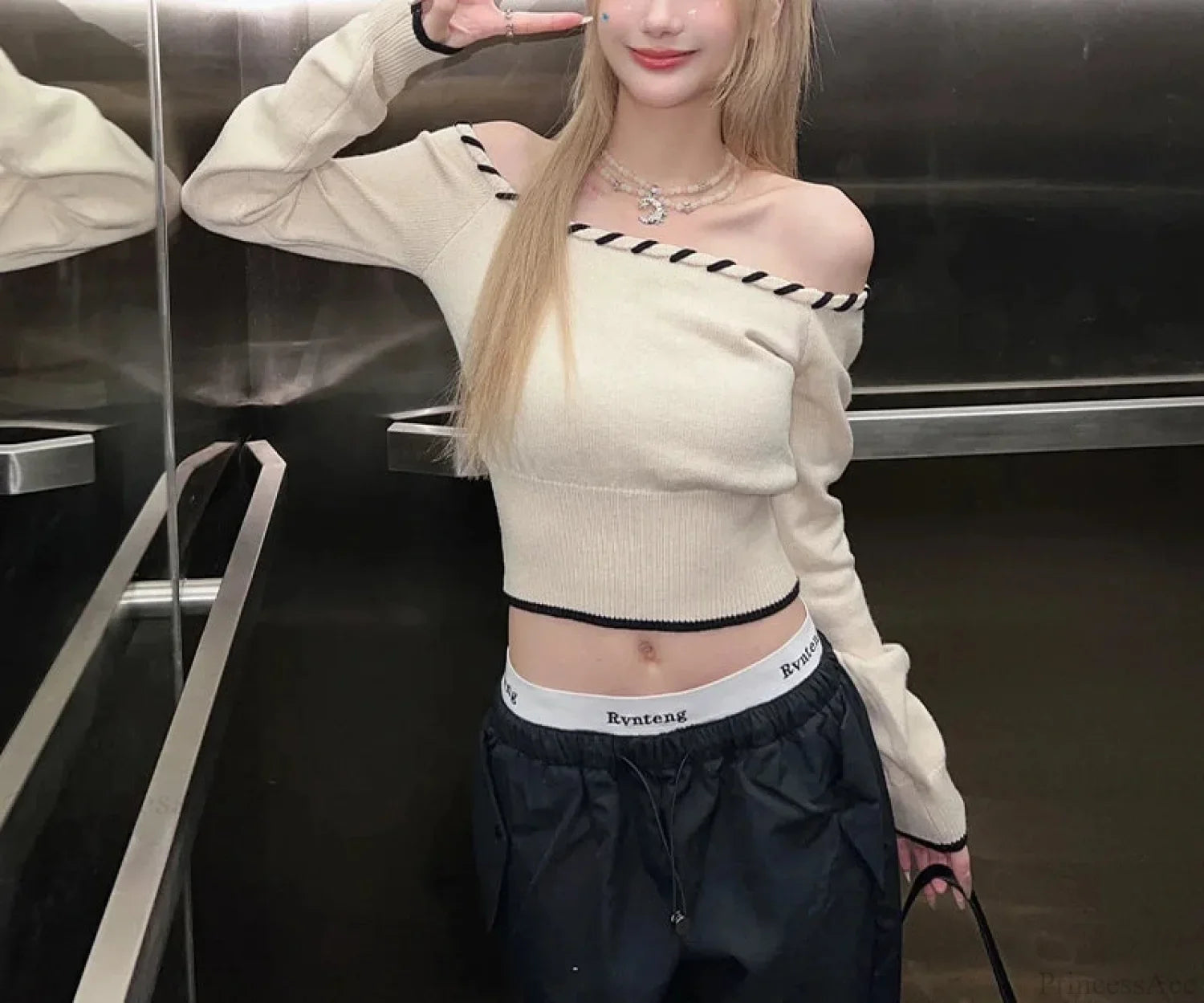 Slim Fit Korean Off-Shoulder Knitted Boat Neck Knit Top