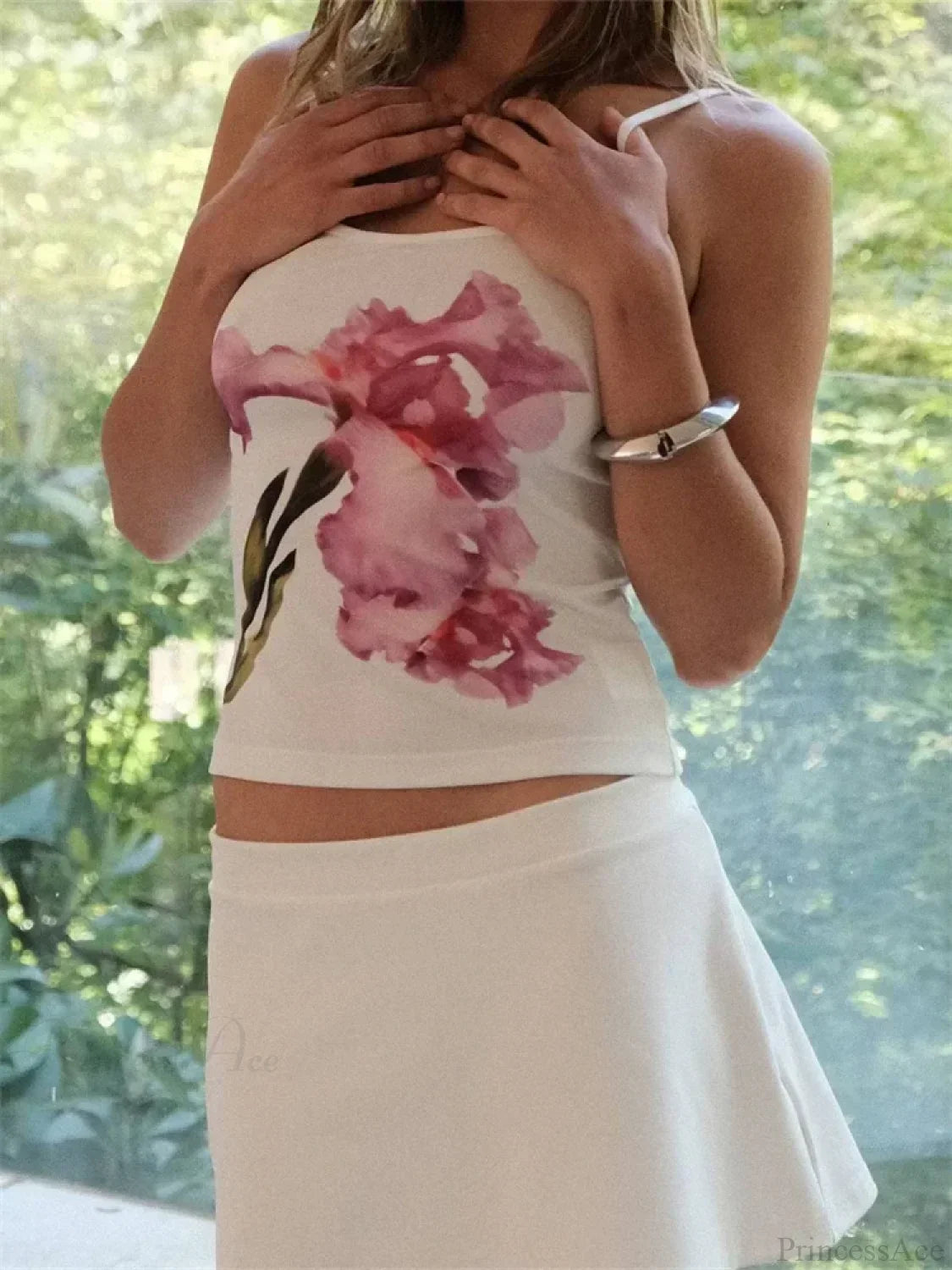 Slim Flower Print Spaghetti Strap Crop Top