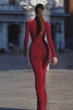 Slim High Neck Slit Bodycon Maxi Dress