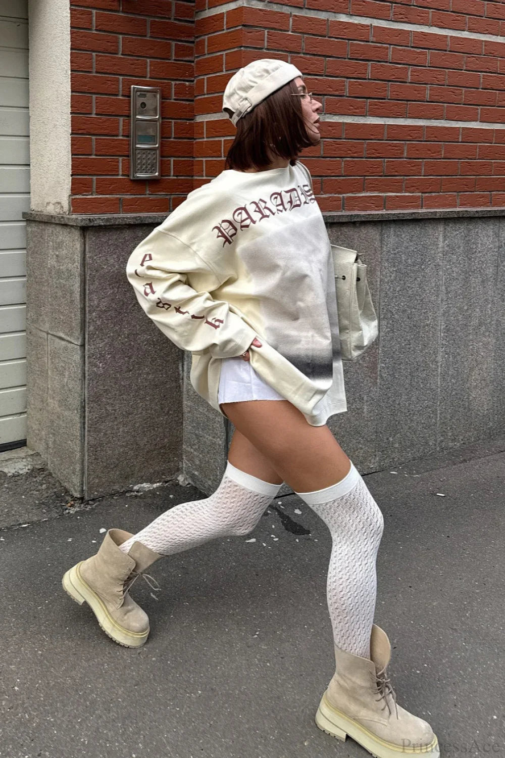 Slouchy Vintage Distressed Print Casual Sweatshirt