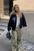 Snake Print Rhinestone Zip Up Cropped Hoodie