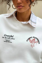 Solid Angel Print Thickened Crew Neck Sweatshirt