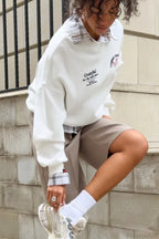 Solid Angel Print Thickened Crew Neck Sweatshirt