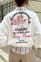 Solid Angel Print Thickened Crew Neck Sweatshirt