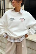 Solid Angel Print Thickened Crew Neck Sweatshirt
