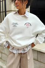 Solid Angel Print Thickened Crew Neck Sweatshirt