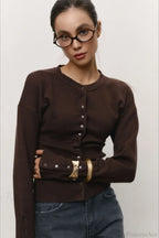 Solid Color Button Long Sleeve Slim Cardigan Sweater