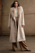 Solid Color Casual Furry Collar Faux Fur Overcoat