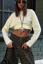 Solid Color Crew Neck Loose Casual Long Sleeve Tee