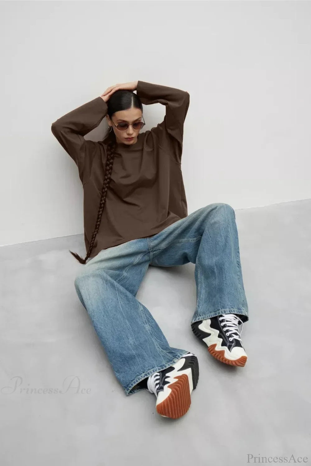 Solid Color Crew Neck Loose Casual Long Sleeve Tee
