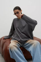 Solid Color Crew Neck Loose Casual Long Sleeve Tee