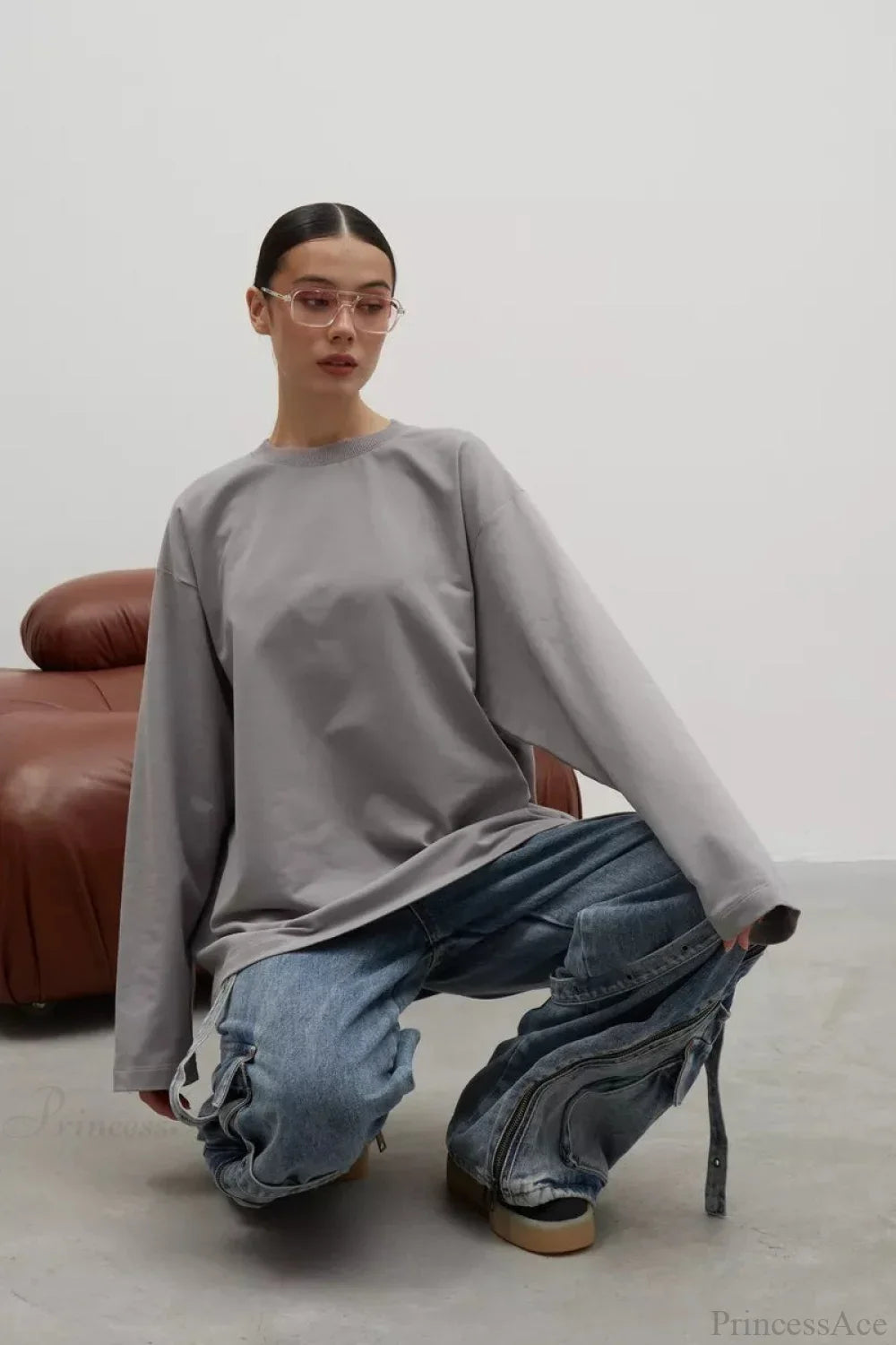 Solid Color Crew Neck Loose Casual Long Sleeve Tee