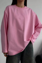 Solid Color Crew Neck Loose Casual Long Sleeve Tee