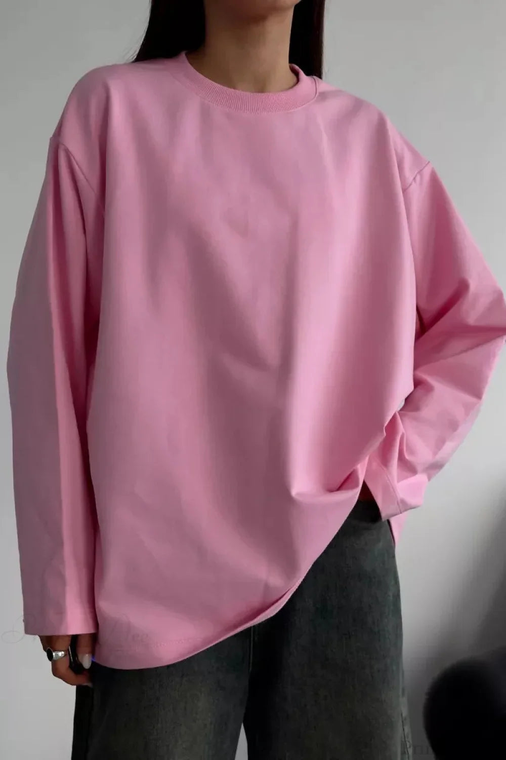 Solid Color Crew Neck Loose Casual Long Sleeve Tee