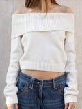 Solid Knitted Slash Neck Basic Long Sleeve Pullover Sweater