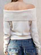 Solid Knitted Slash Neck Basic Long Sleeve Pullover Sweater