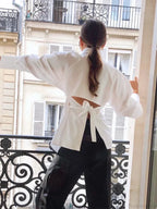 Solid Lapel Single Breasted White Blouse