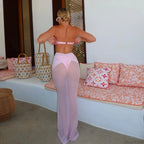 Solid Long Skirt Three Piece Swimsuit