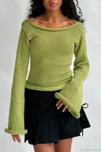 Solid Off Shoulder Rolled Edge Loose Knit Sweater