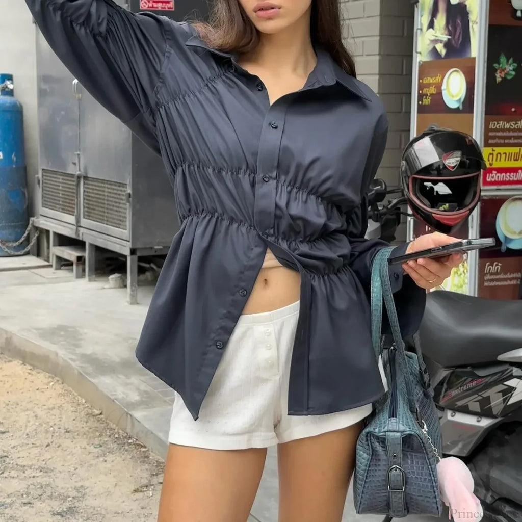 Solid Scrunched Collar Blouse
