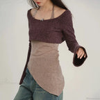 Solid Tank Tie-Up Halter Backless Long Sleeve Knit Top