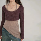 Solid Tank Tie-Up Halter Backless Long Sleeve Knit Top