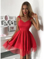 Kurzes Ballkleid mit Spaghettiträgern, Mini-Abschlussballkleid