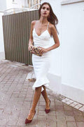 Spaghetti Straps Knee Length Satin Cocktail/Homecoming Dress