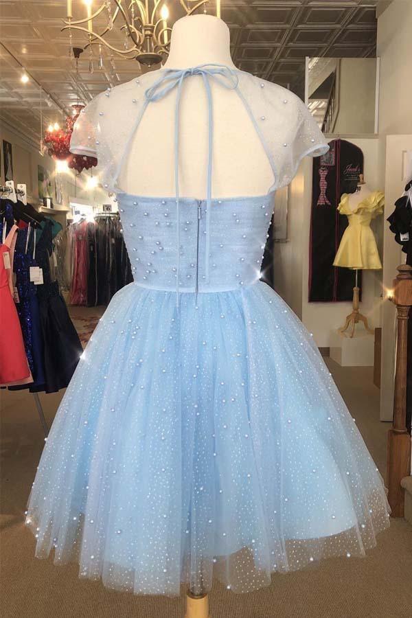 Vestido de regreso a casa claro con mangas cortas y abalorios Sparkle