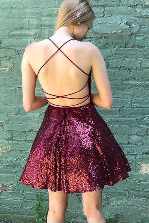 Vestidos de regreso a casa brillantes sin espalda con corte A mini vestido de fiesta