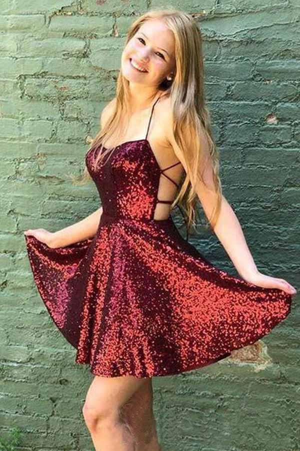Vestidos de regreso a casa brillantes sin espalda con corte A mini vestido de fiesta