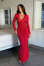 Spliced Lace Waist Cinched Bodycon Maxi Dress