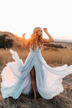 Vestidos de novia rústicos con abertura, vestidos de novia para playa con cola capilla