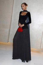 Square Neck Polka Dot Spliced A Line Maxi Dress
