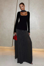Square Neck Polka Dot Spliced A Line Maxi Dress