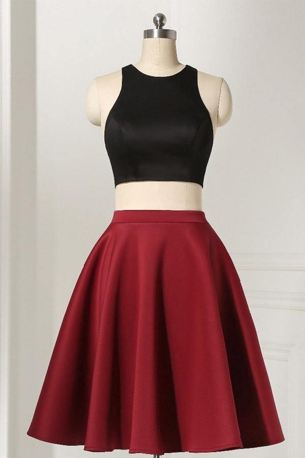 Straight Two Piece Sleeveless Knee-Length Homecoming Dress