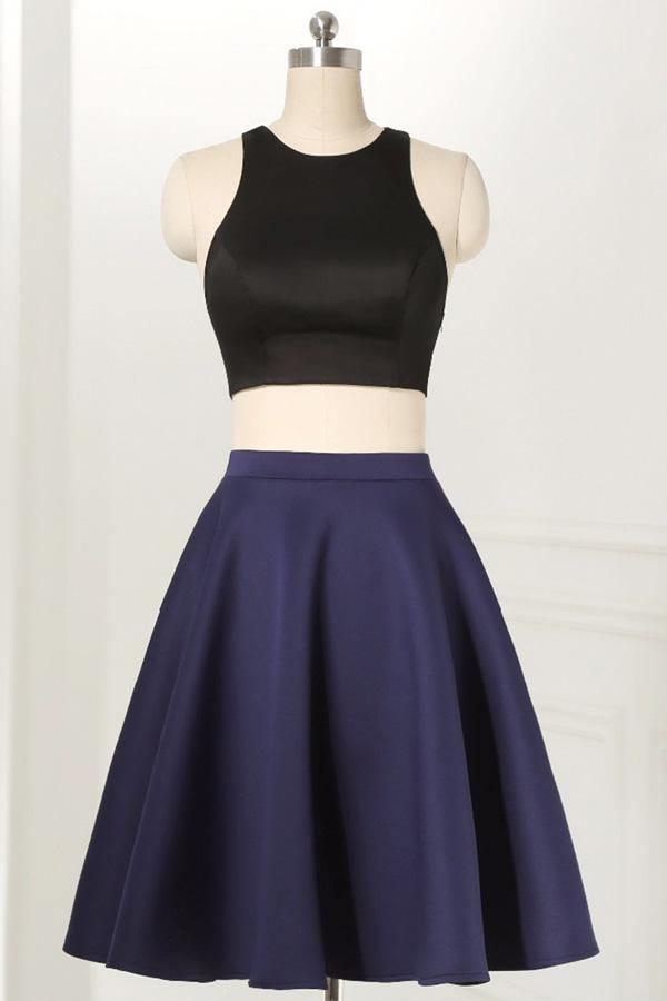 Straight Two Piece Sleeveless Knee-Length Homecoming Dress