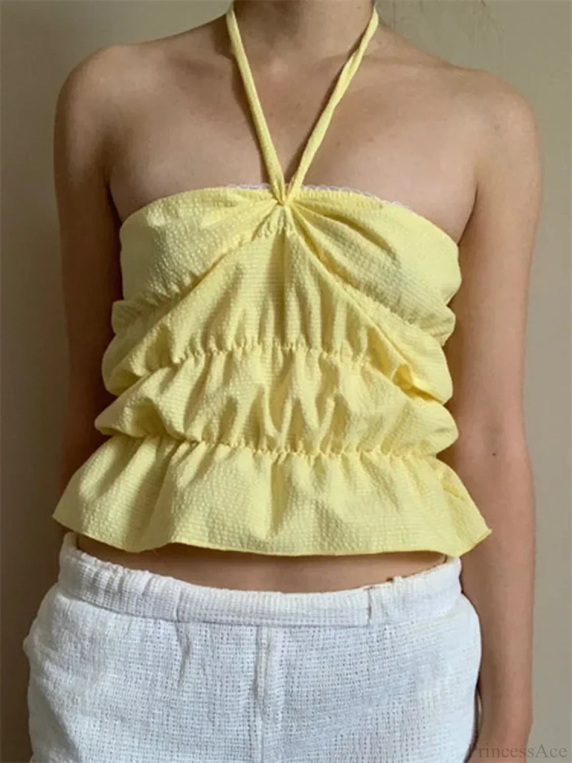 Strapless Plaid Ruched Backless Tube Crop Top